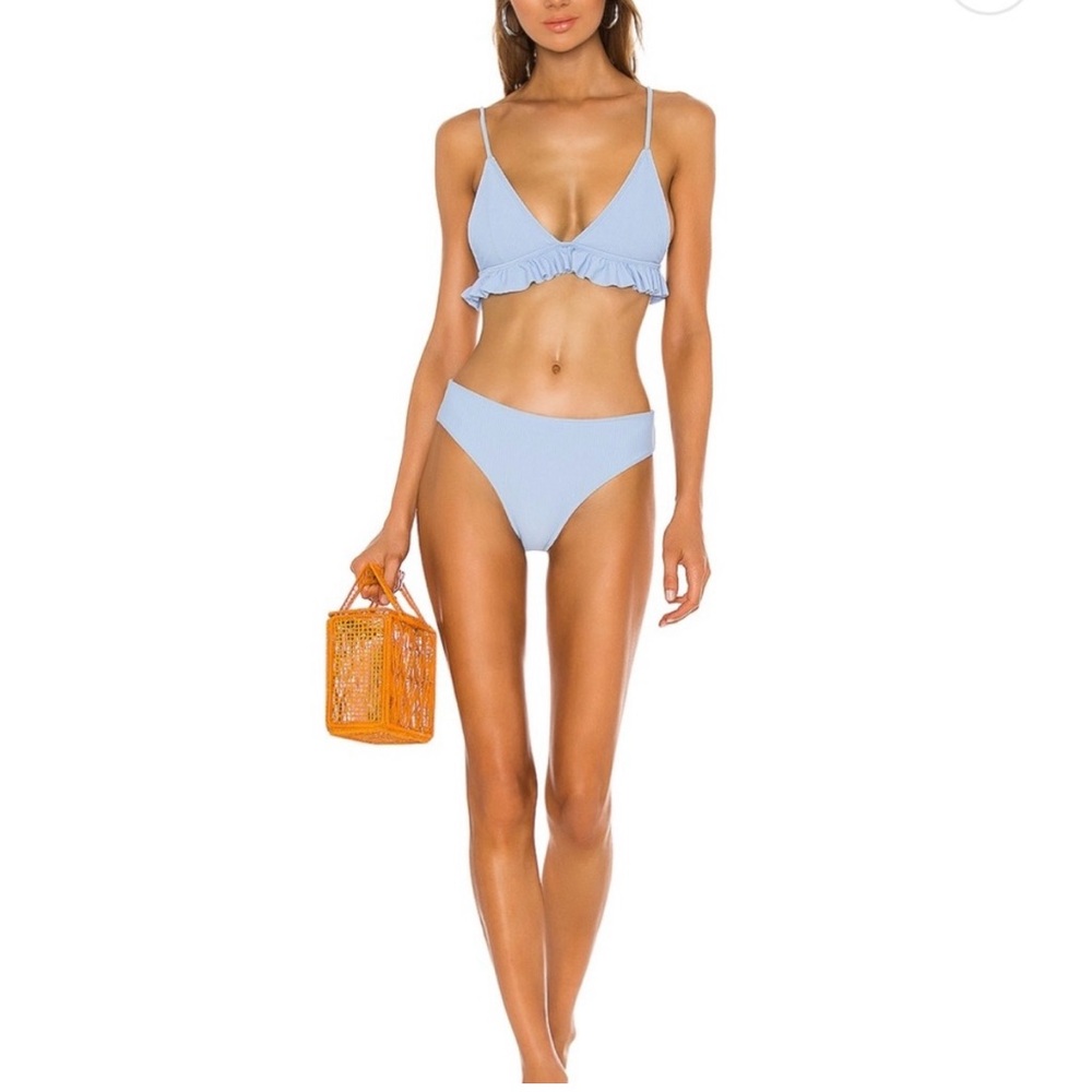 Tularosa Light Blue Ruffled Bikini Top